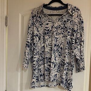 Floral Blue and White Button-Up Shirt